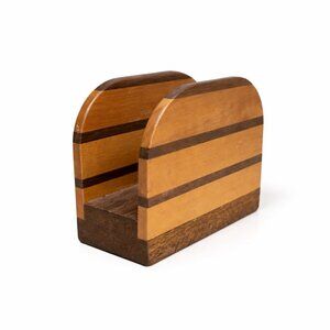 VINTAGE | Striped Teak Wood Envelope / Letter Holder Stand